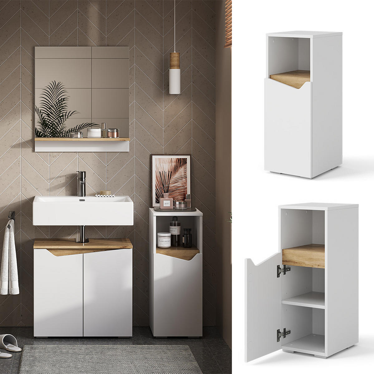 MIDISCHRANK Marelle Weiß 30 x 74.5 cm mit Tür und offenem Fach - Weiß, Holzwerkstoff (30/74.5/35cm) - Vicco