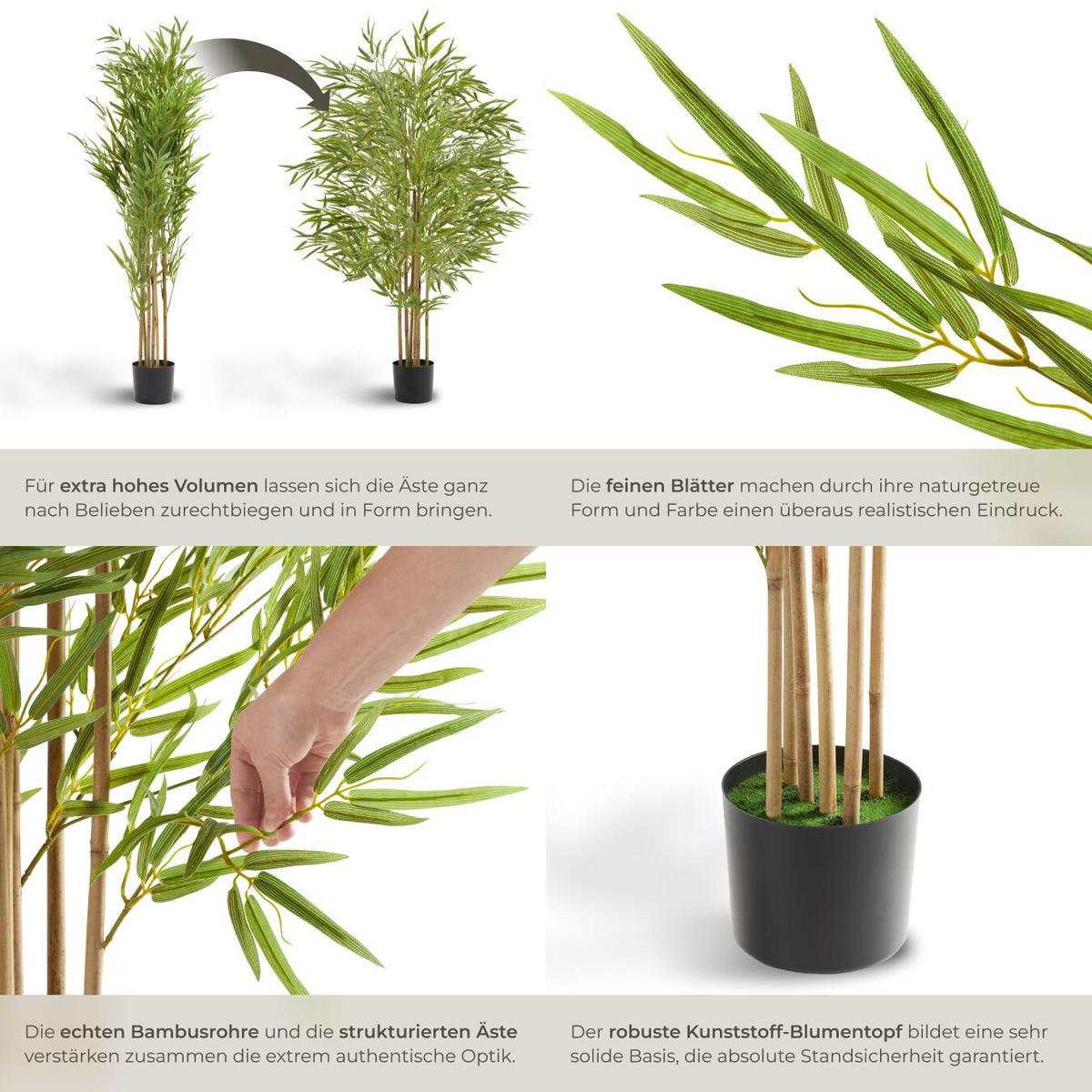 KÜNSTLICHER-BAMBUSBAUM Bambosa,stabiler Kunststoff-Blumentopf,grün - Grün, Kunststoff (150cm) - tectake