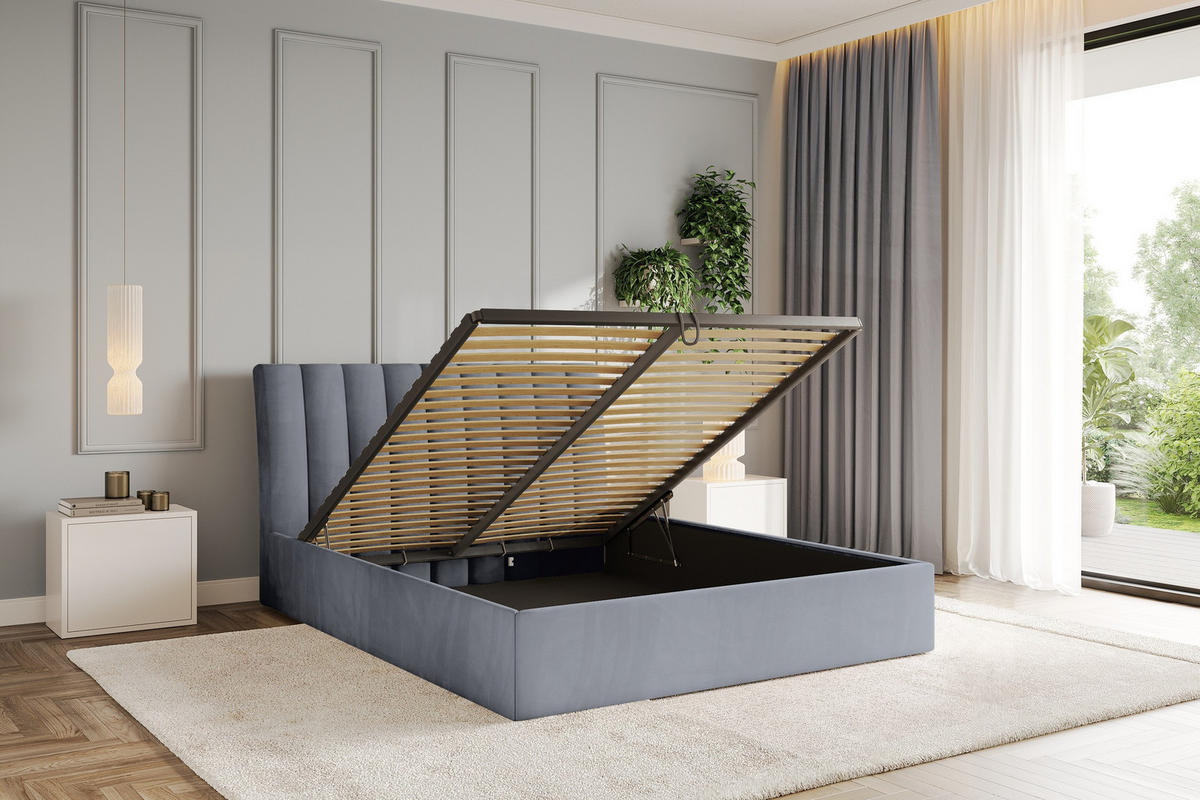 POLSTERBETT mit Bettkasten und Lattenrost, Boxbett ohne Matratze - ILAN 180x200 Grau - Grau, Holzwerkstoff/Textil (180/200cm) - ALTDECOR