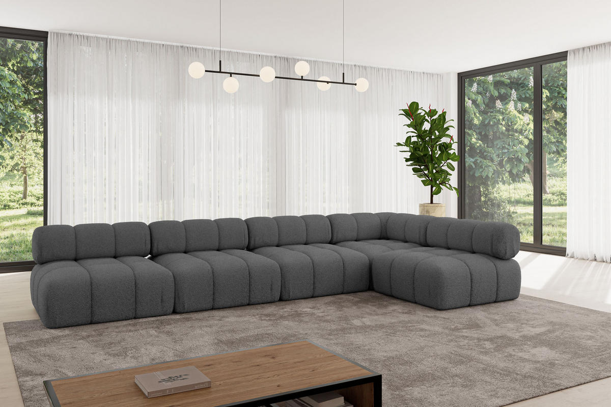 ECKSOFA modulares Sofa Samaro-L3 - 380x190x70 cm Grau Bouclé - Grau, Holzwerkstoff/Textil (380/190cm) - ALTDECOR