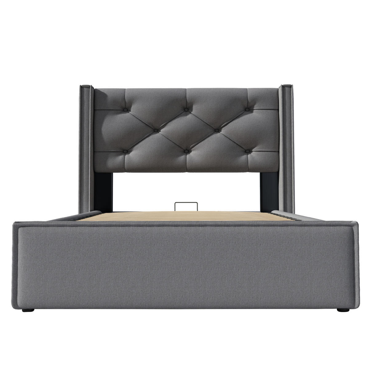 POLSTERBETT mit Bettkasten 90x200 cm Baumwolle Grau - Grau, Metall (90/200cm) - Meubliv