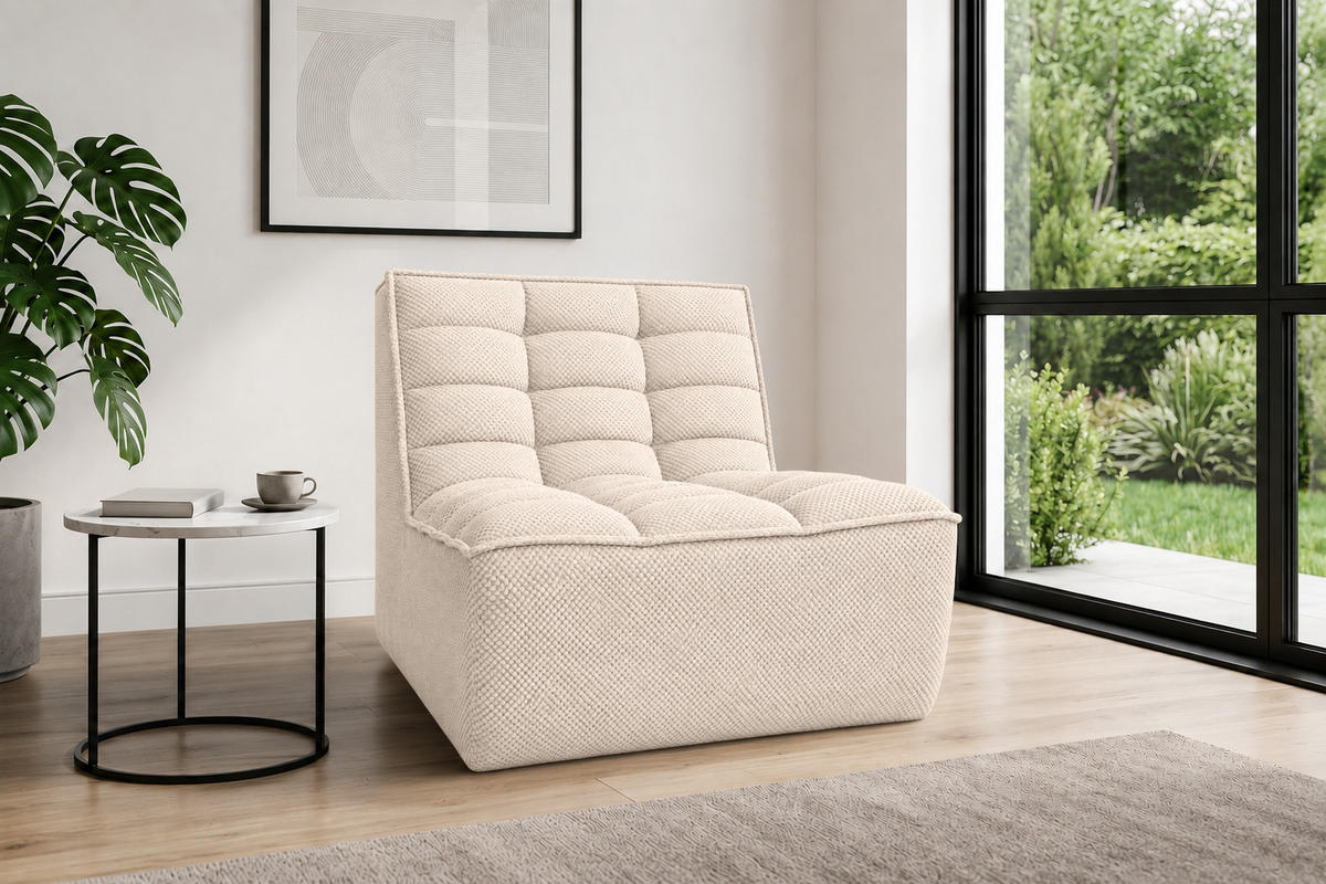 SESSEL, Loungesessel, Plüschstoff Pop, Creme, LAZY - Creme, Holz (80/76/93cm) - Kaiser Möbel
