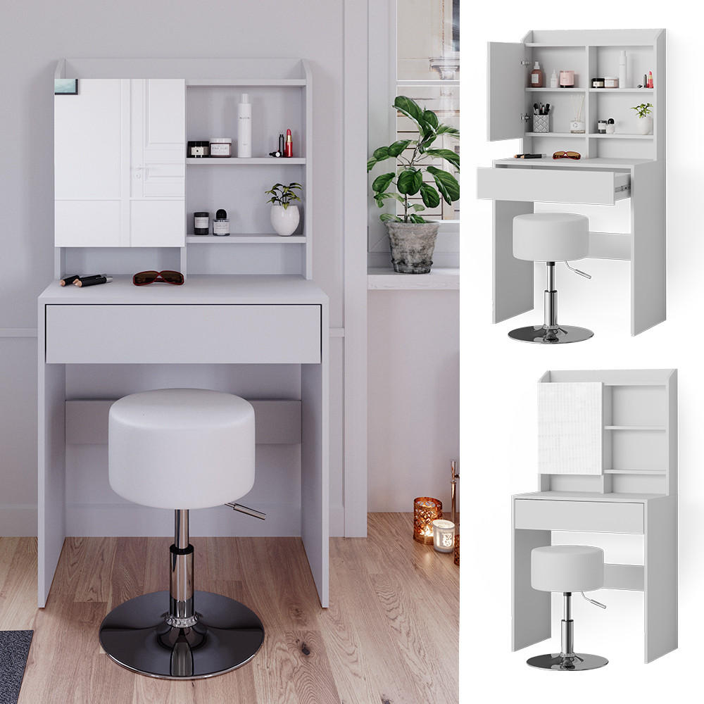 SCHMINKTISCH Laura Weiß 70 cm mit Hocker - Weiß, Holzwerkstoff (70/136/40cm) - Vicco