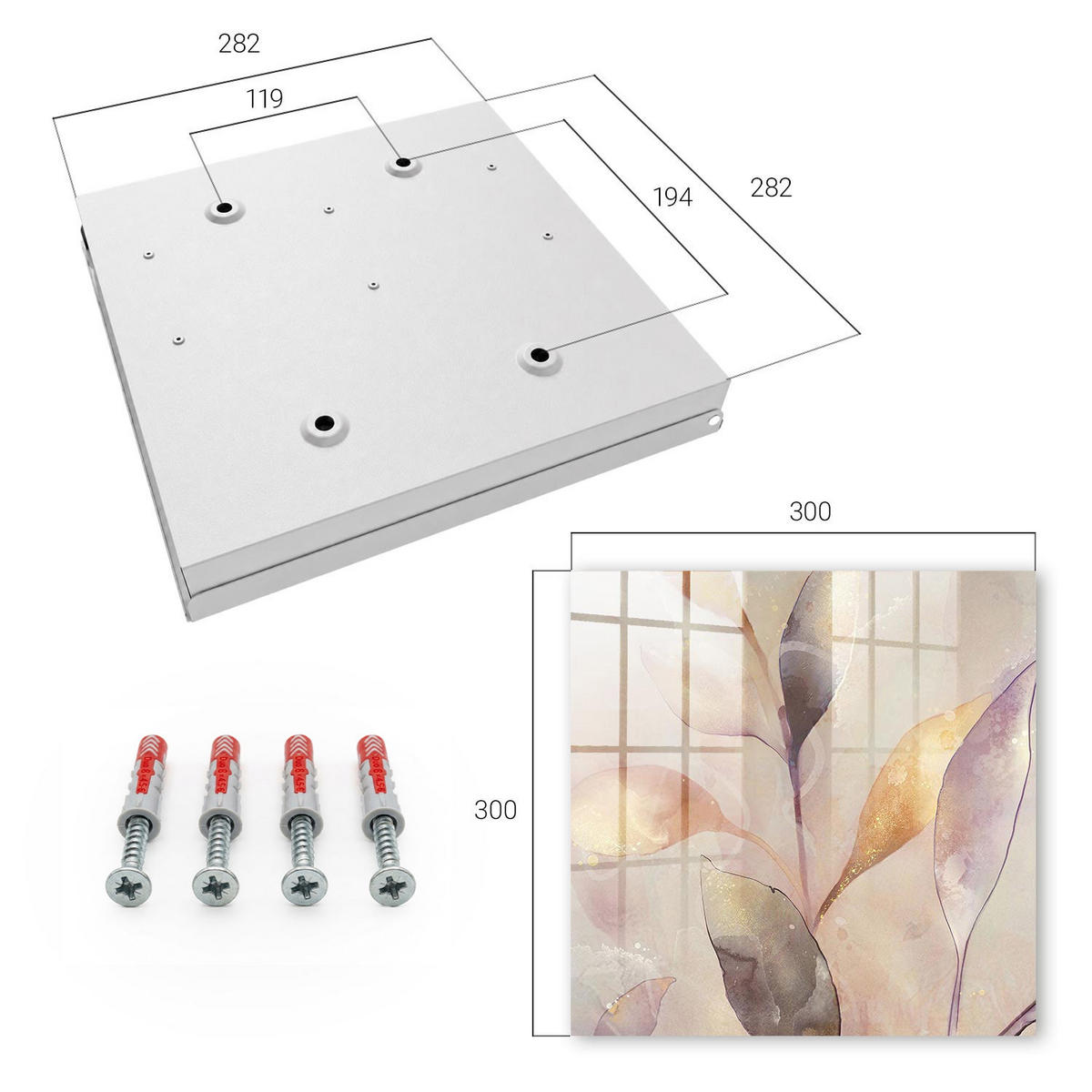 SCHLÜSSELBOX Weiß 30x30 cm – Türöffnung nach rechts - Pastellfarbene Blätter - Beige, Metall (30/30/5cm) - TULUP