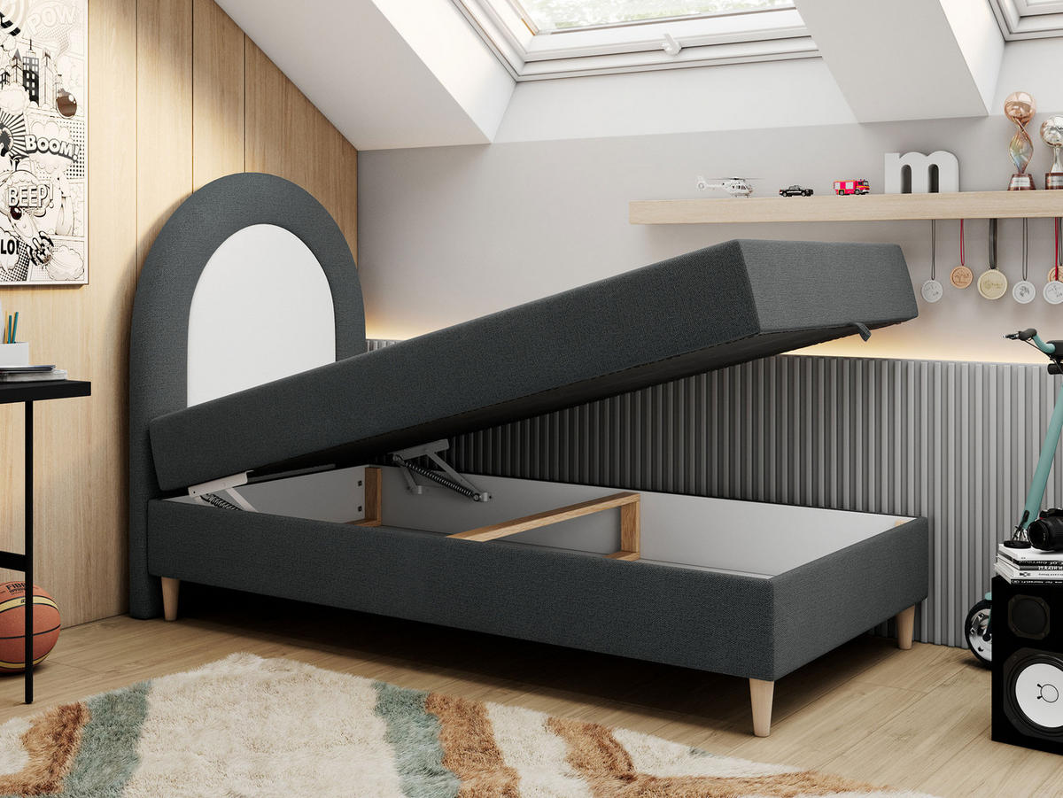 BOXBETT NEST 90/180 Dunkelgrau Struktur - H3 - Dunkelgrau, Holz/Textil (90/180cm) - MKS