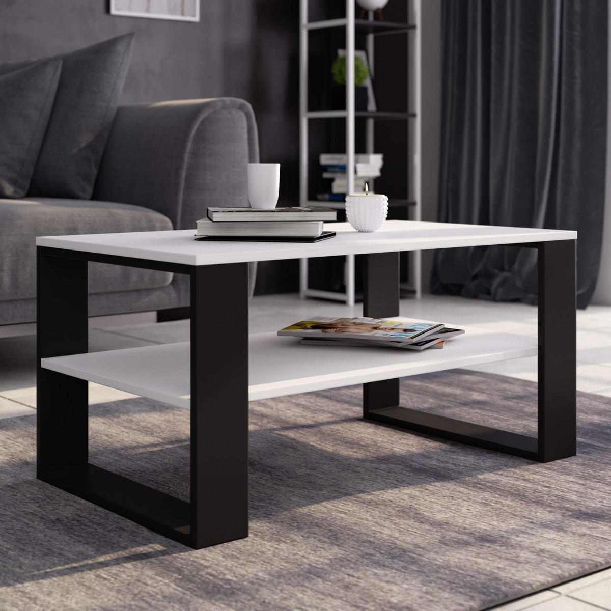 COUCHTISCH ALEX Weiß, Schwarz 92x53x45 cm - Schwarz/Weiß, Holzwerkstoff (53/92/45cm) - Akord