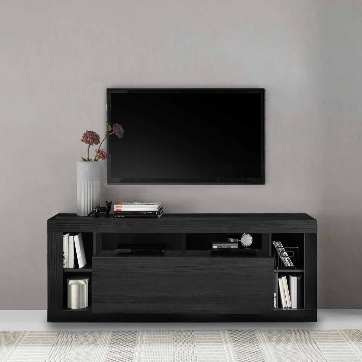 TV-MÖBEL 1 Tür L172 cm - Rimini - Schwarz, Holzwerkstoff (40/66/172cm) - Calicosy