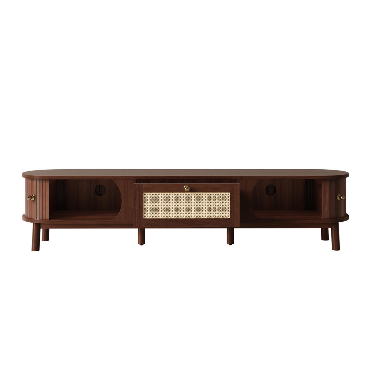 TV-SCHRANK Walnussoptik Rattan mit Schublade & Türen - Naturfarben, Holzwerkstoff (170/38/39.5cm) - Urban Meuble