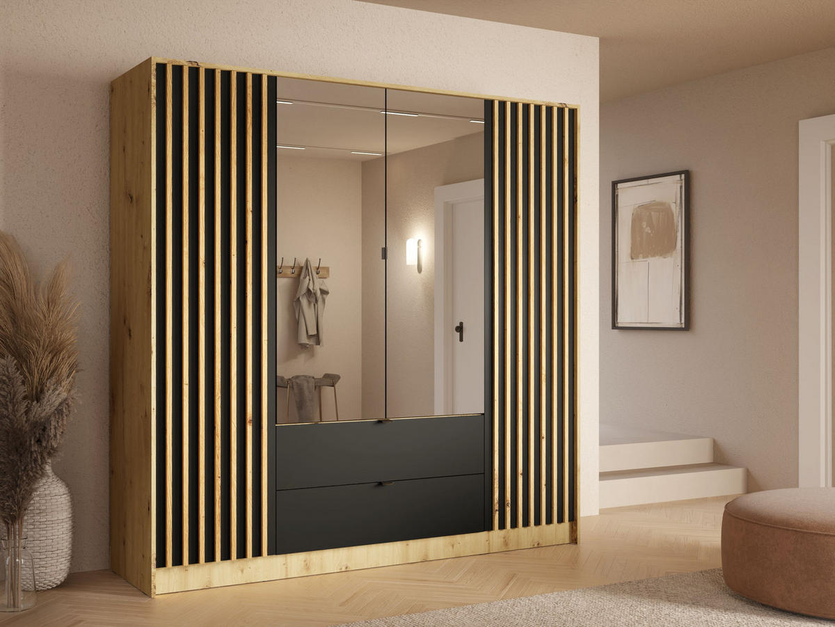 KLEIDERSCHRANK KAVORA 20 - 200×200,5×54,5 cm mit 4 Türen & 2 Schubladen Artisan Eiche - Eiche Artisan, Holzwerkstoff (200/200.5/54.5cm) - Milaros Markt