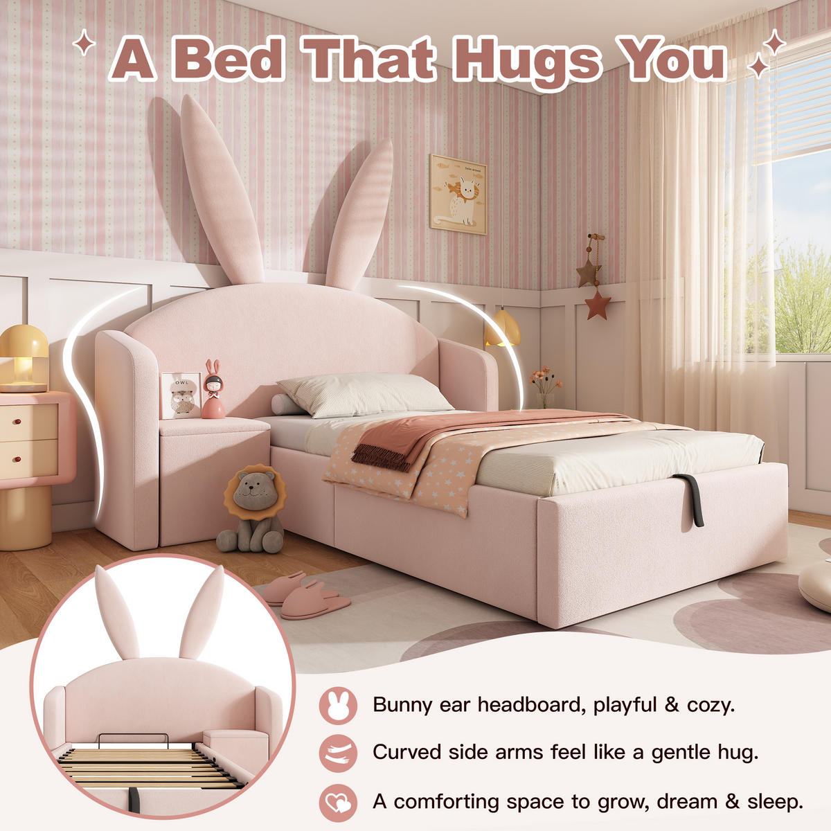KINDERBETT 90/200 cm DE-32483 mit Stauraum und Nachttisch Rosa - Rosa, Metall (90/200cm) - ComfortXL
