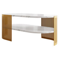 COUCHSITCH Fikoli Oval Gold II - Goldfarben/Weiß, Holzwerkstoff/Metall (100/50/40cm) - MIRJAN24