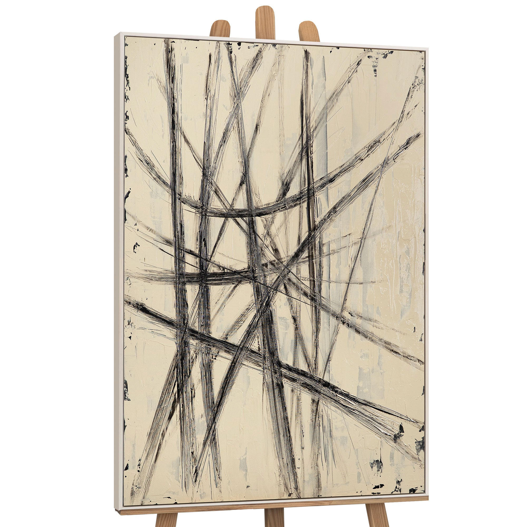 GEMÄLDE Parallelen und Schnittpunkte Schattenfugenrahmen Beige 120x80 cm - Beige, Holz (120/80cm) - YS-art gallery