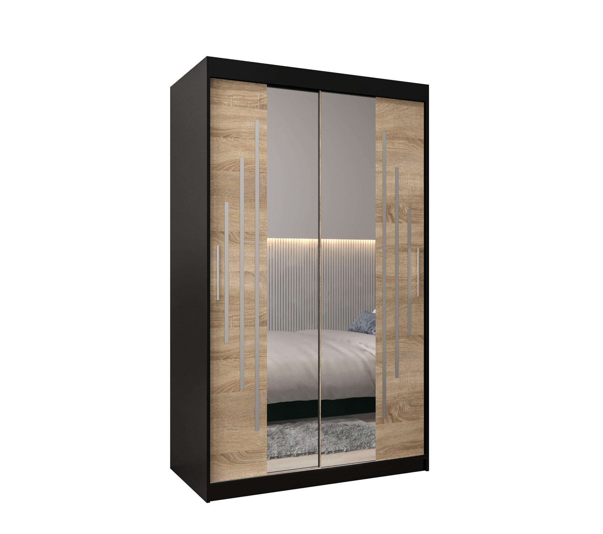 Abiks Möbel Schwebetürenschrank Schwarz, Sonoma Eiche 120x200x62 cm