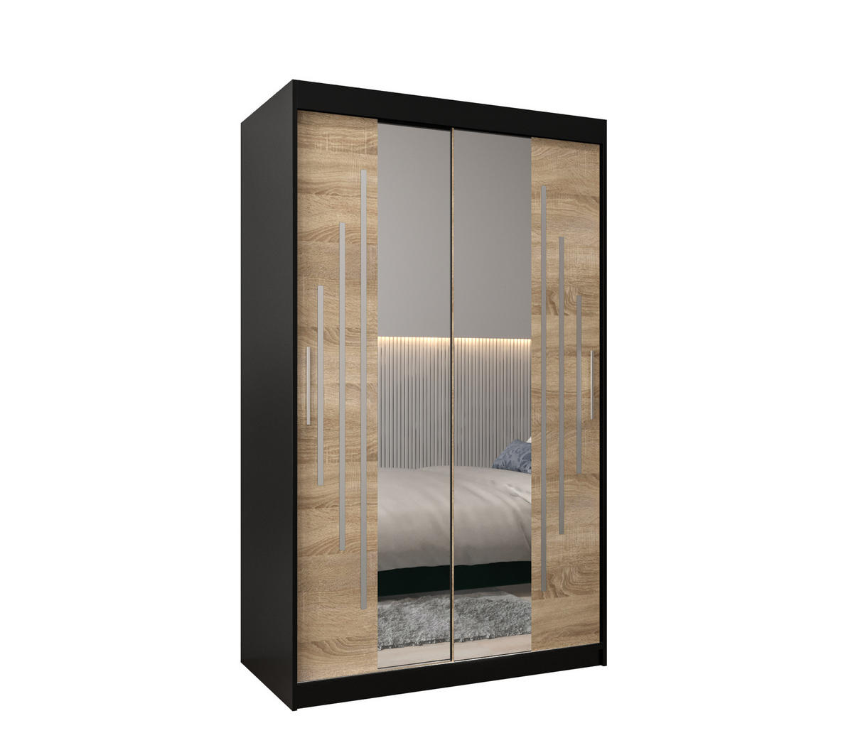 SCHWEBETÜRENSCHRANK 200/120/62 2-türig - Silberfarben/Schwarz, Holz/Kunststoff (120/200/62cm) - Abiks Möbel