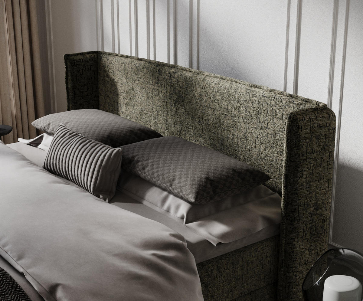 BOXBETT Passion Olivenfarbe 180/200 cm mit Matratze und Topper - Schwarz/Olivgrün, Holz/Holzwerkstoff (180/200cm) - Maison de Reve