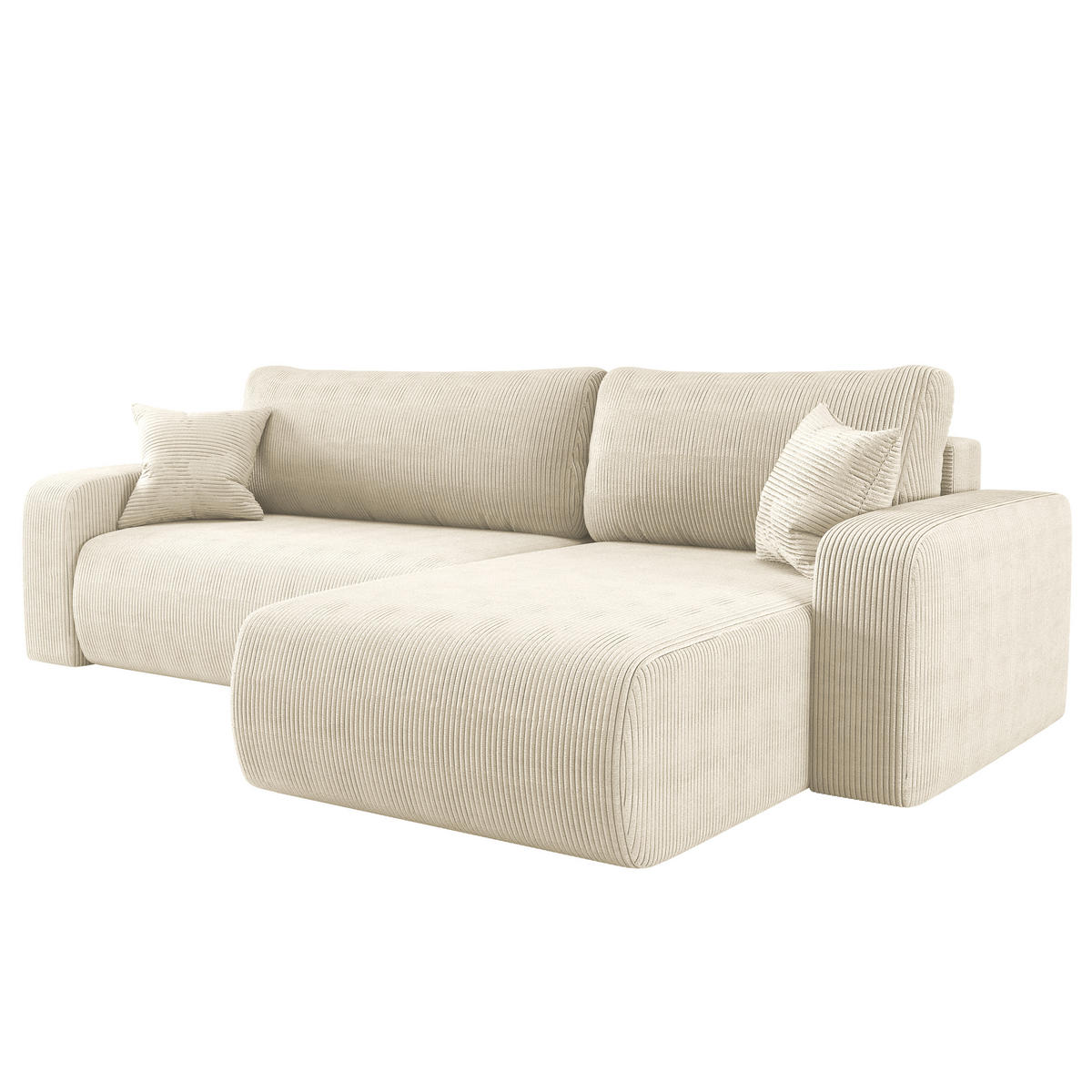 SCHLAFSOFA MILANO XL und bettkasten stoff Poso Dicker Cord Ecru Rechts - Ecru, Holz (274/82/145cm) - Kaiser Möbel