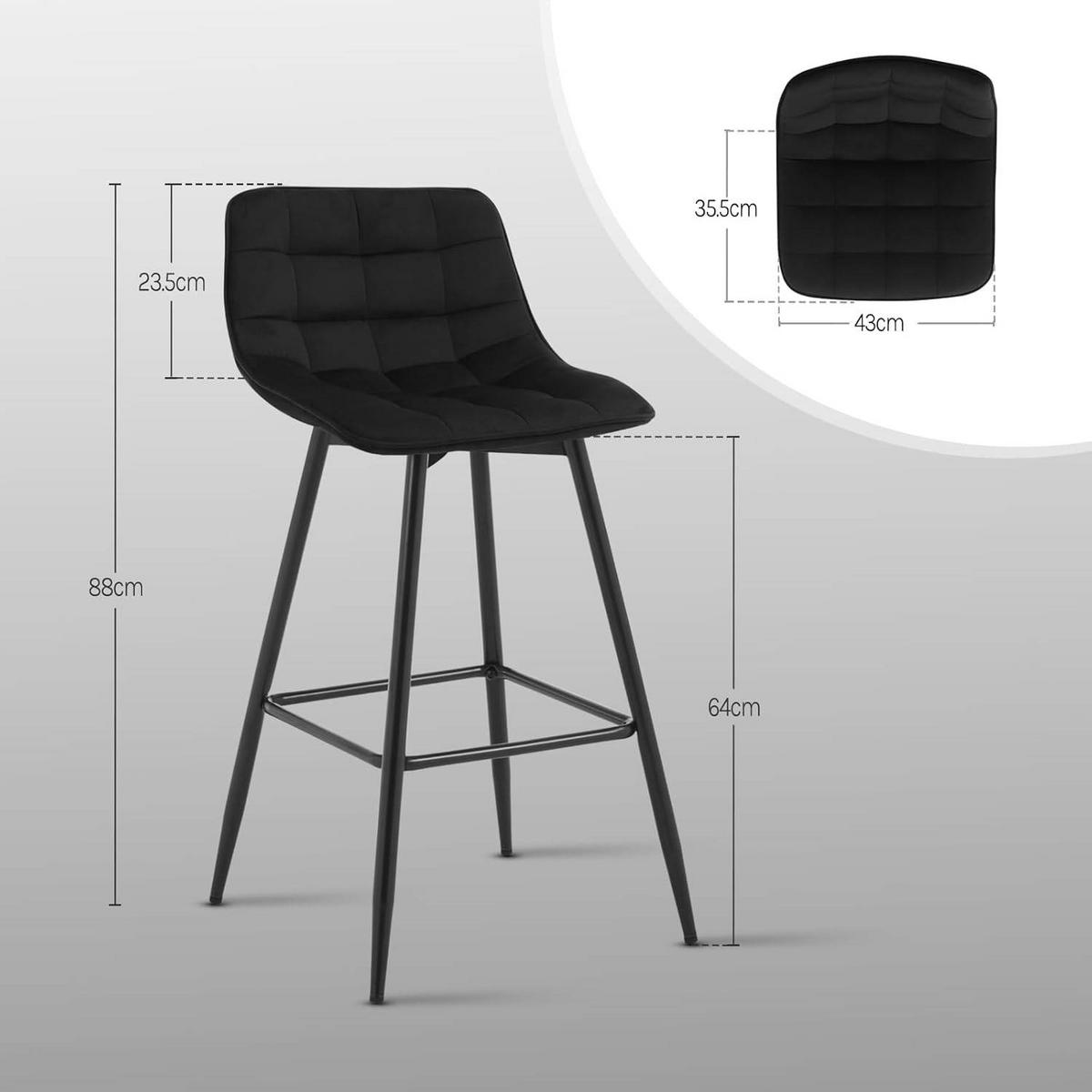 BARHOCKER 4er Set, Fußstütze, Samt, Schwarz - Schwarz, Textil/Metall (43/88/35.5cm) - Woltu