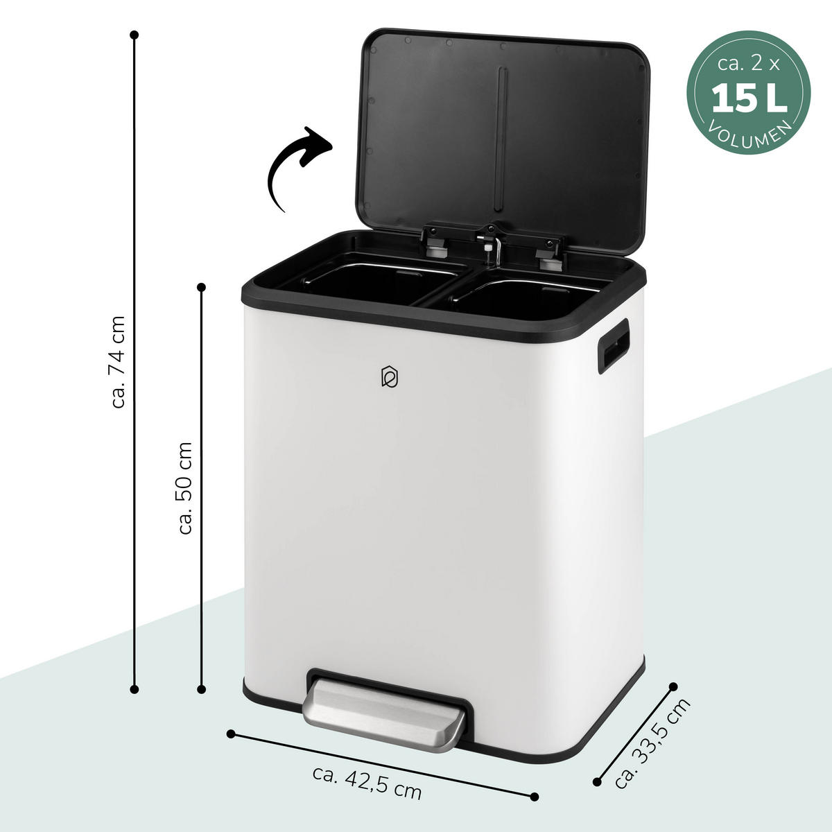 ABFALLEIMER 30 Liter, weiß - Weiß, Metall (42.5/50/33.5cm) - eluno