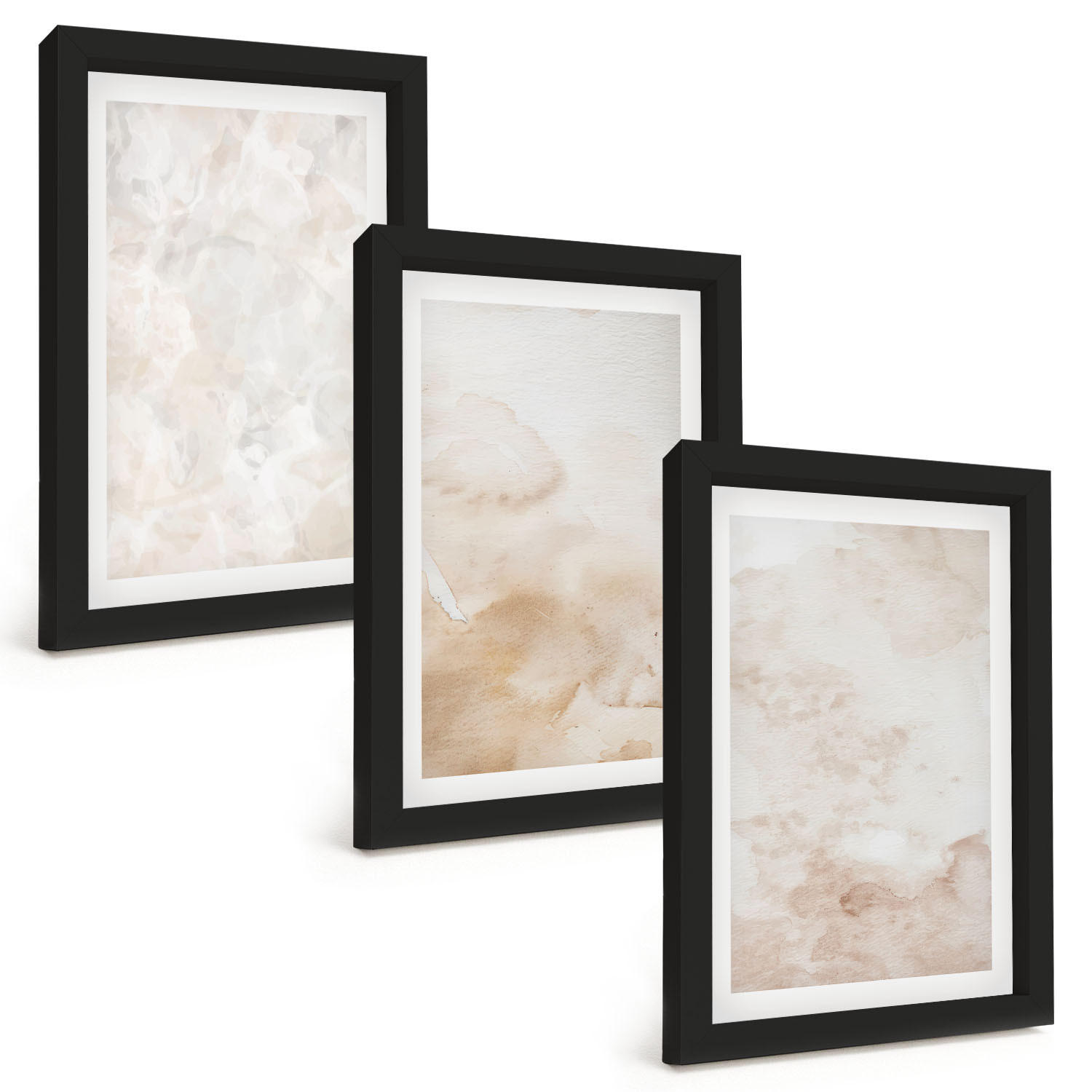 BILDER SET 3er Set - 20x30 cm Schwarzer Rahmen - Modische Pastelltexturen - Schwarz, Kunststoff (20/30cm) - TULUP