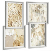 BILDER SET 4er Set - 50x50 cm & 40x60 cm Silberner Rahmen - Beige abstrakte Formen Linien - Silberfarben, Kunststoff (50/50cm) - TULUP