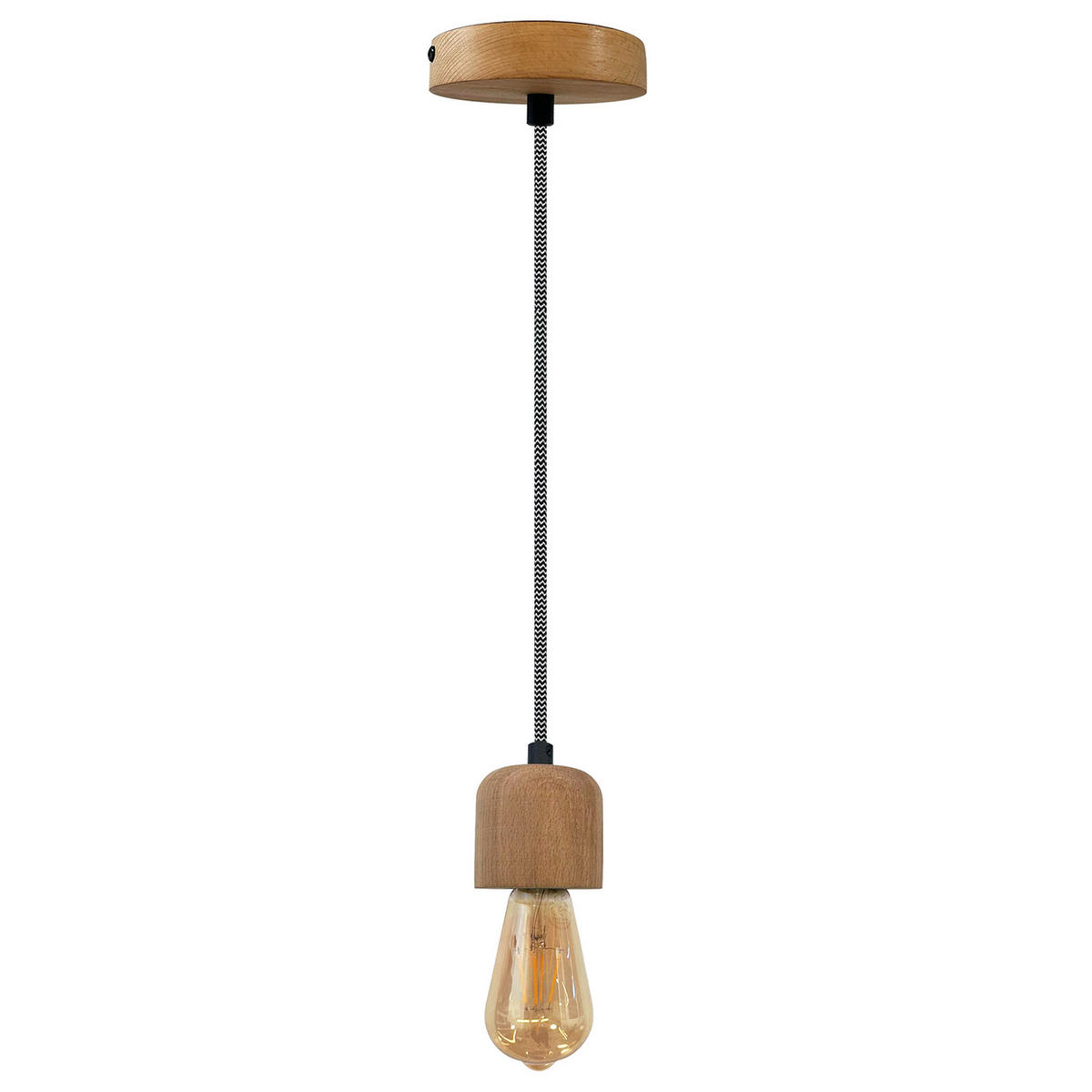 PENDELLEUCHTE Erdy Textilkabel 7.5/7 cm - Nussbaumfarben, Holz/Textil (7/7.5/7cm) - Bamyum