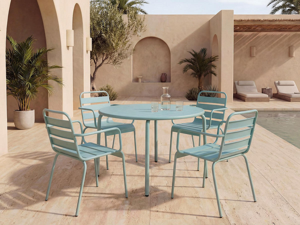 GARTENESSGRUPPE im Set - -Sitzer - Metall - Mandelgrün - - Grün, Metall - Vente-Unique