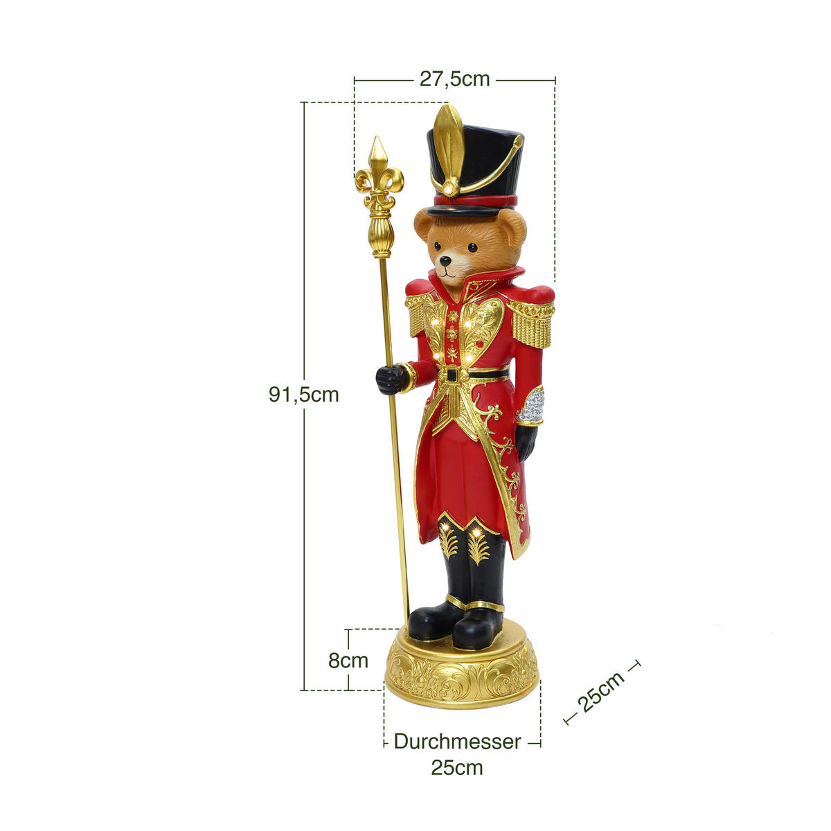 HOMETOPIA Nussknacker Bär Figur 91,5 cm, Weihnachtsdeko mit LED & Timer - Dunkelrot, Naturmaterialien (25/91/27.5cm) - Hometopia