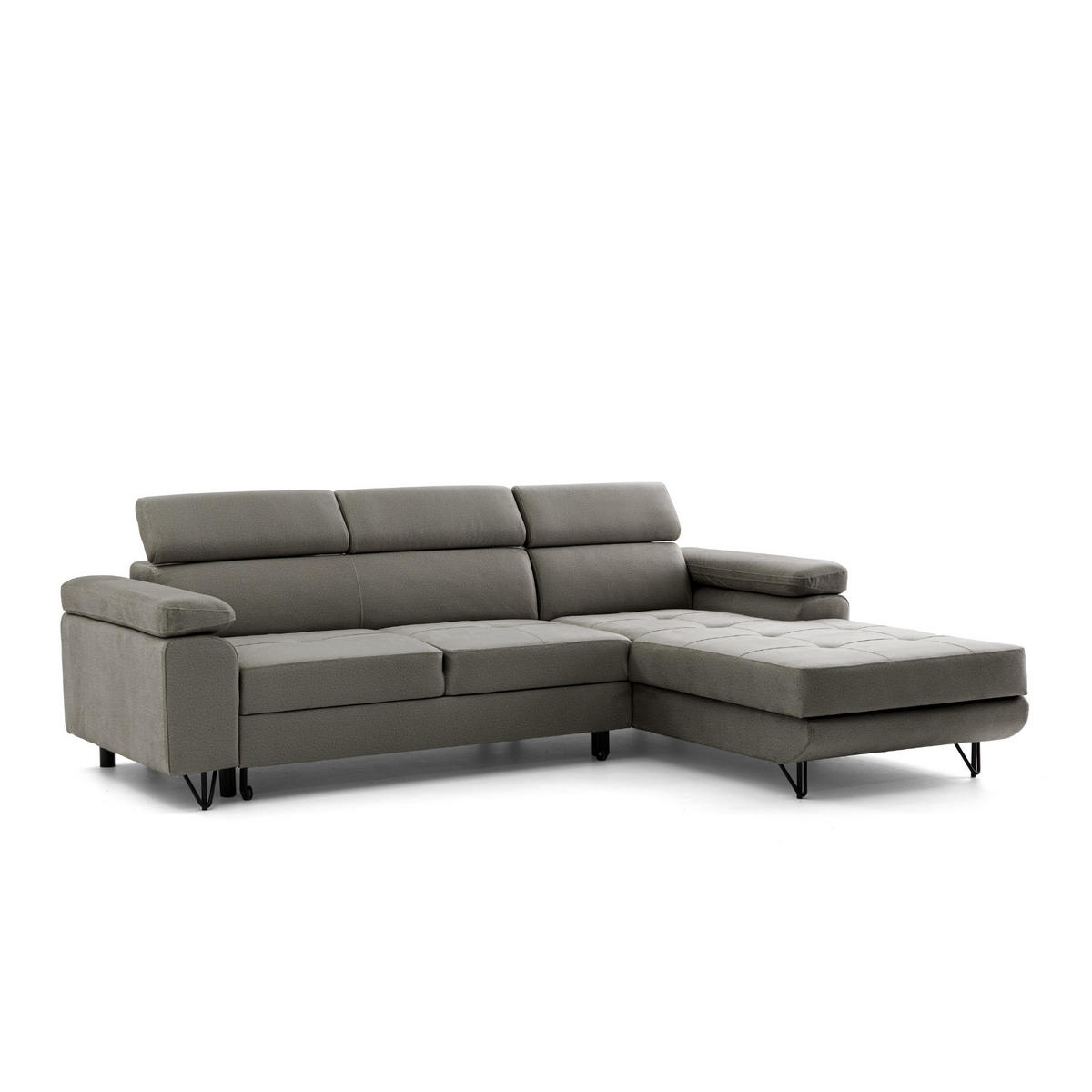 ECKSOFA NORIS L Rechts mit Schlaffunktion 128x203 Velours Taupe - Taupe/Schwarz, Holz/Textil (183/250cm) - Muffo