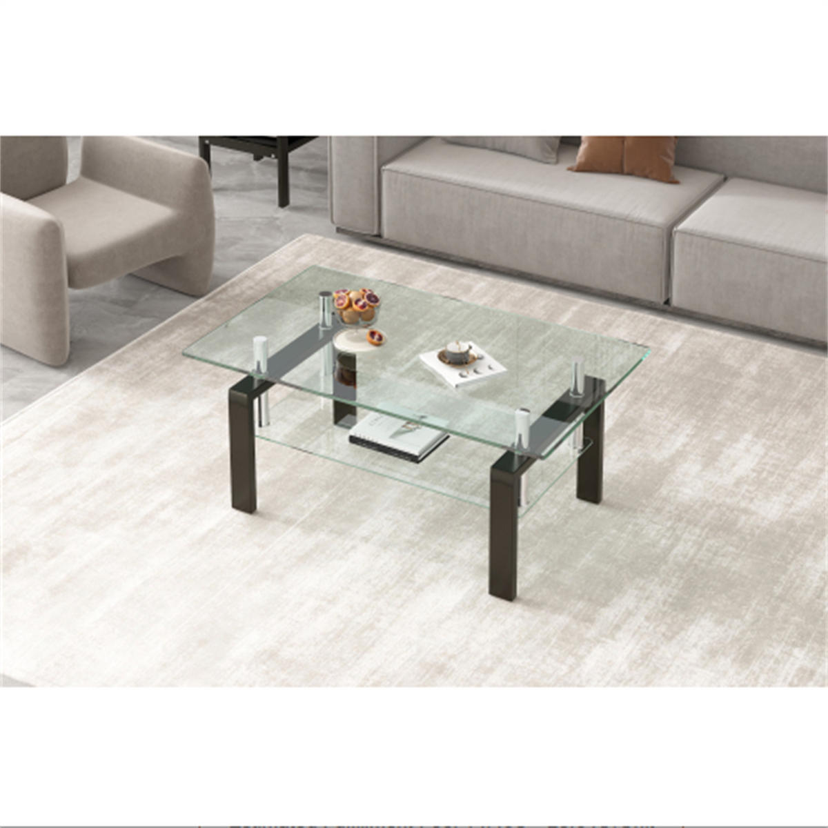 COUCHTISCH Transparent Sicherheitsglas mit Glasablage - Transparent, Glas/Metall (100/60/44cm)