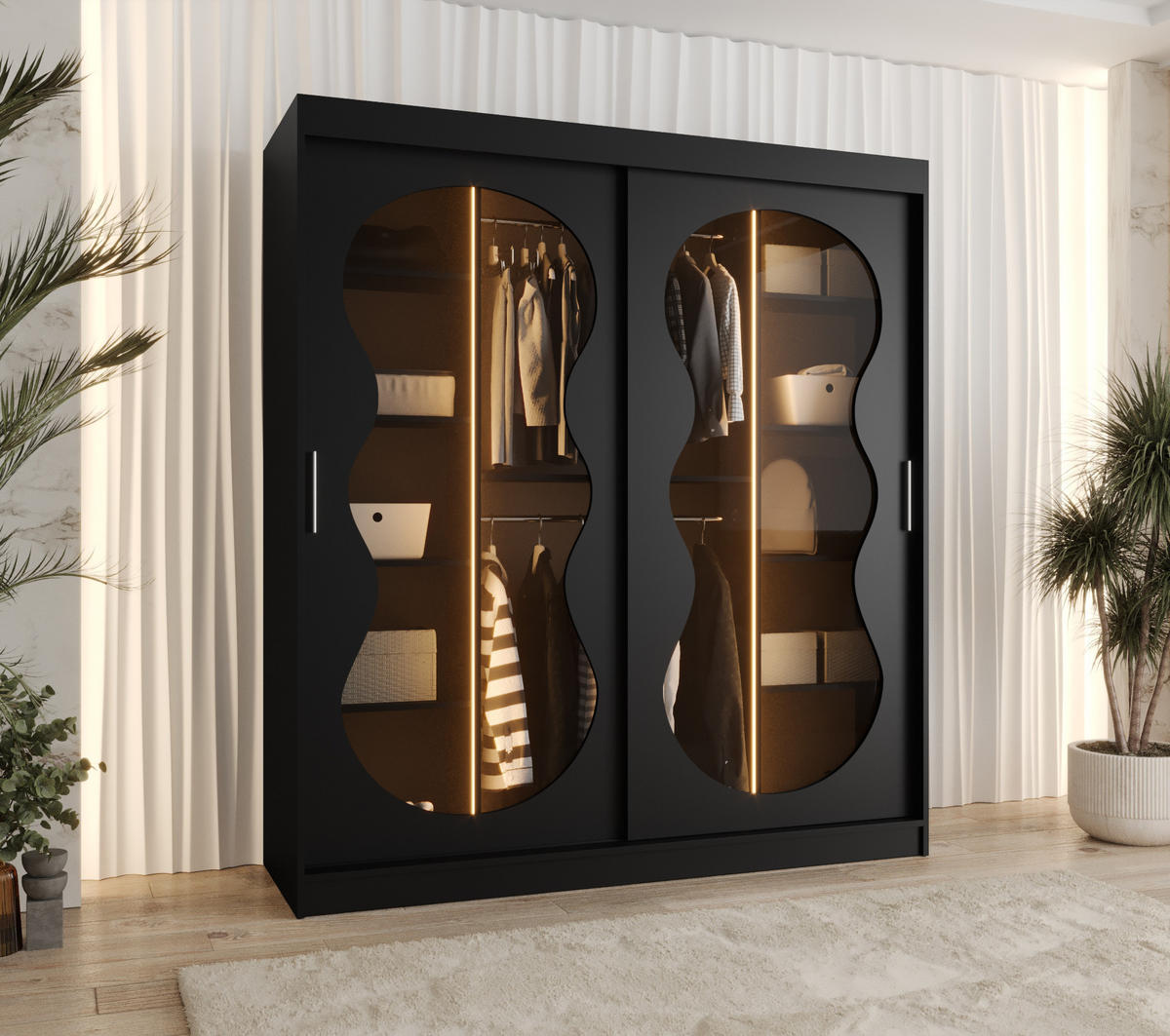 SCHWEBETÜRENSCHRANK 200/180/62 2-türig - Schwarz, Holz (180/200/62cm) - Abiks Möbel