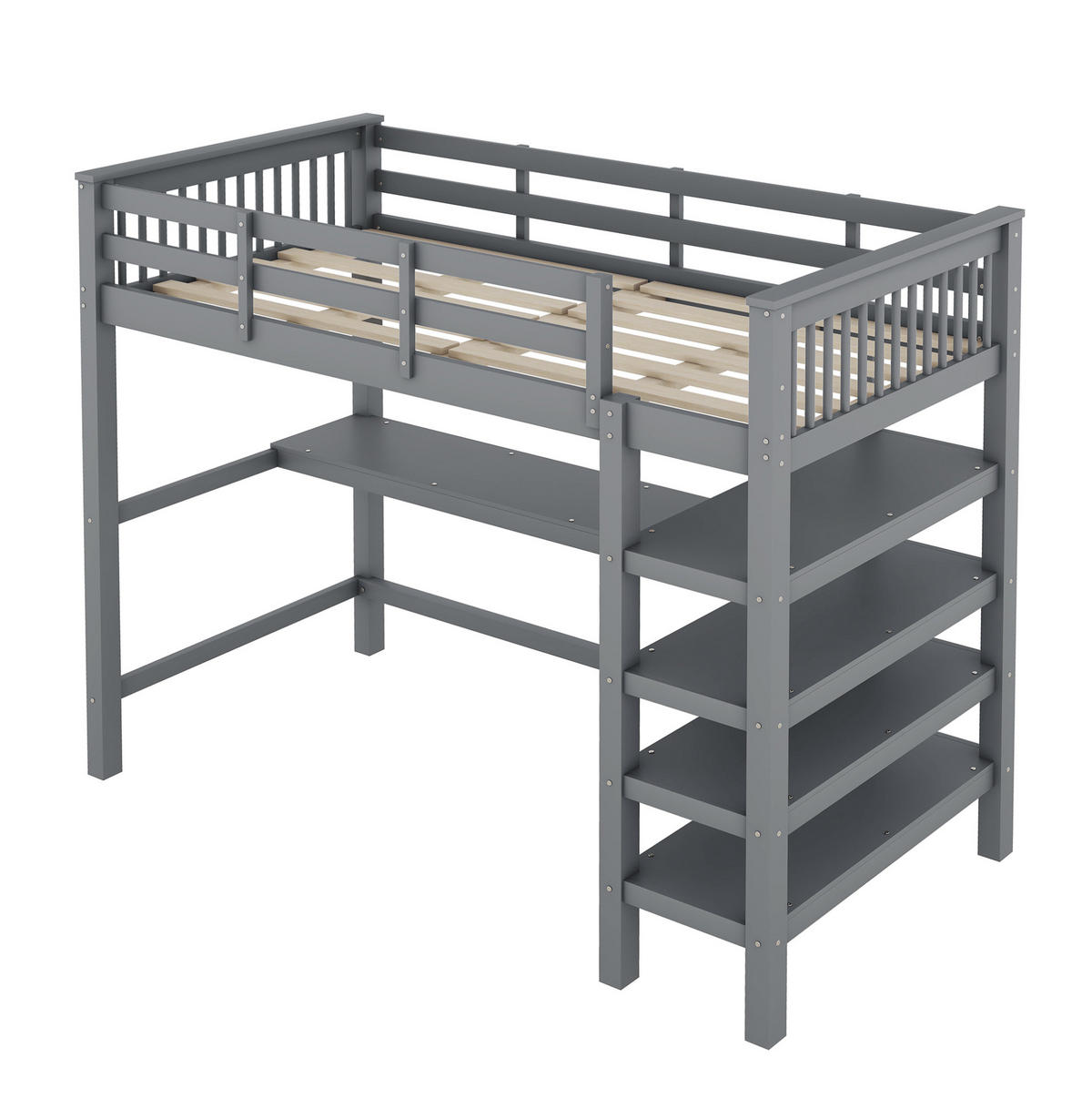 HOCHBETT mit Schreibtisch und Ablagefächern 90x200 cm Grau - Grau, Holzwerkstoff (90/200cm) - Beauniv