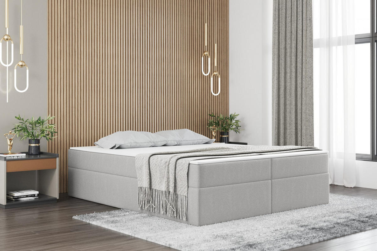 BOXBETT Mit Bettkasten Und Matratze Topper Ruben Aschgrau 160x200 cm H2-Pocket - Hellgrau, Holz/Textil (160/200cm) - Kaiser Möbel