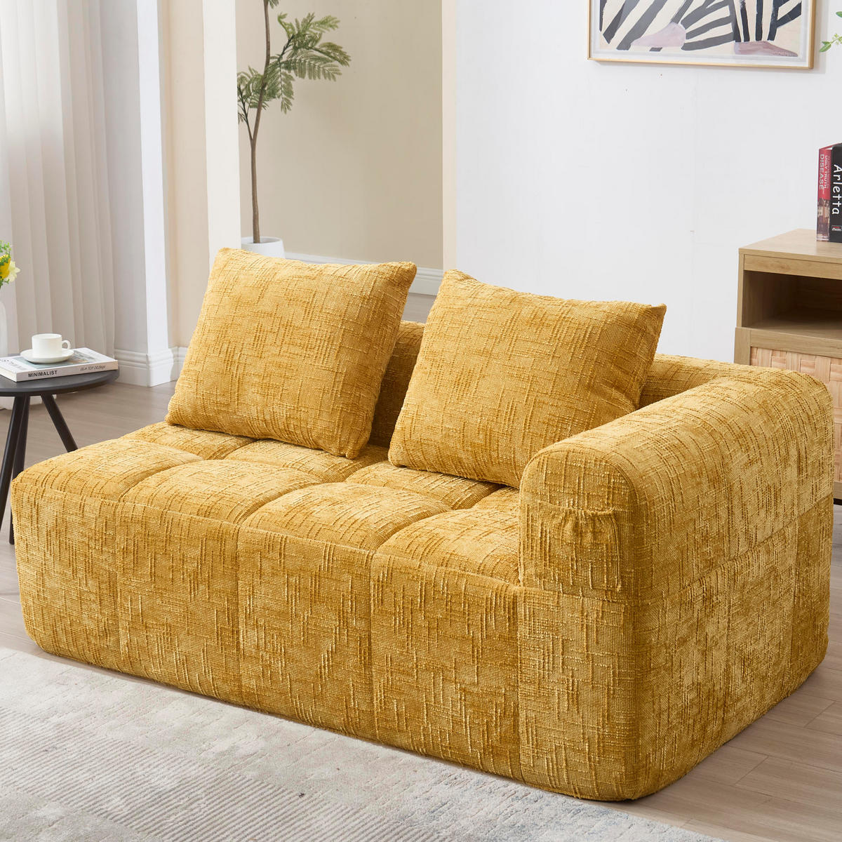 2-SITZER 158/90/60 cm Gelb aus Chenille mit Seitentaschen - Gelb, Textil (90/60/158cm) - OKMYHOME