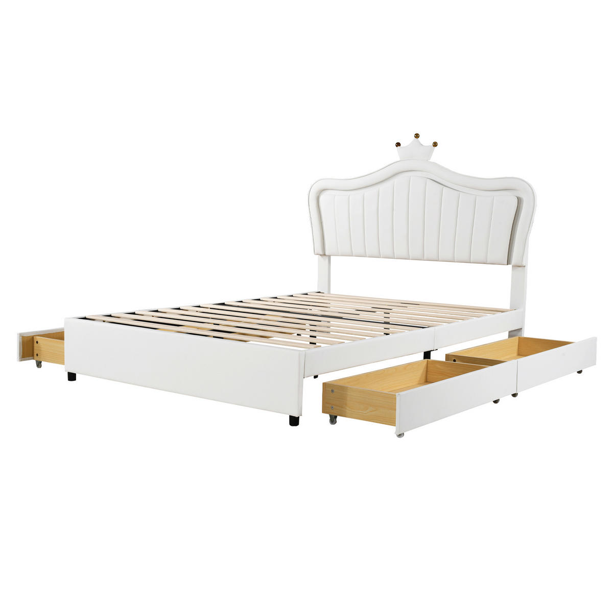 POLSTERBETT mit LED-Beleuchtung 140/200 cm in Weiß mit Stauraumschubladen - Weiß, Textil (140/200cm) - BEAOK