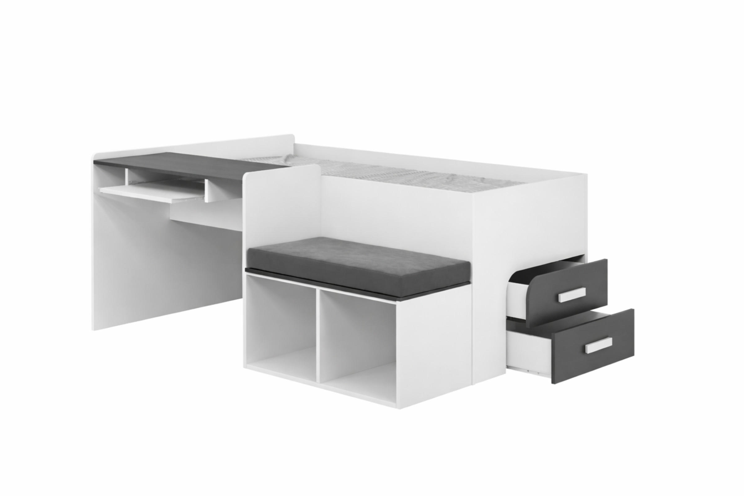 JUGENDBETT MULTI 90/200 cm in Weiß/Graphit - Graphitfarben/Weiß, Holzwerkstoff/Textil (90/200cm) - Deine Möbel 24