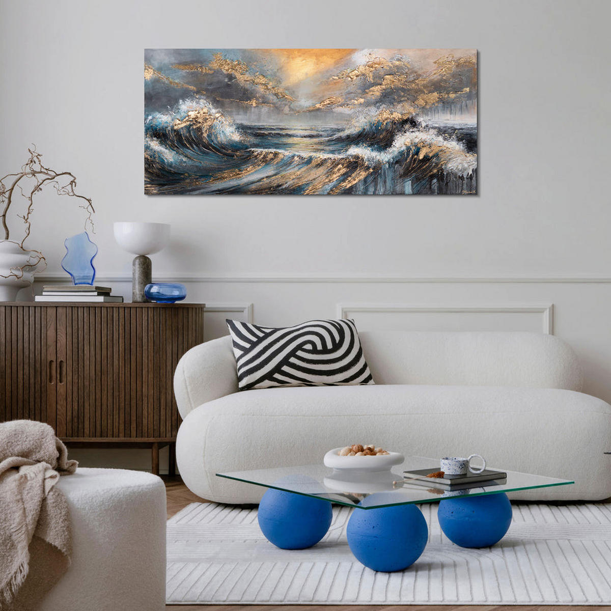 GEMÄLDE Wellengang auf Keilrahmen 115x50 cm - Multicolor, Holz (115/50cm) - YS-art gallery