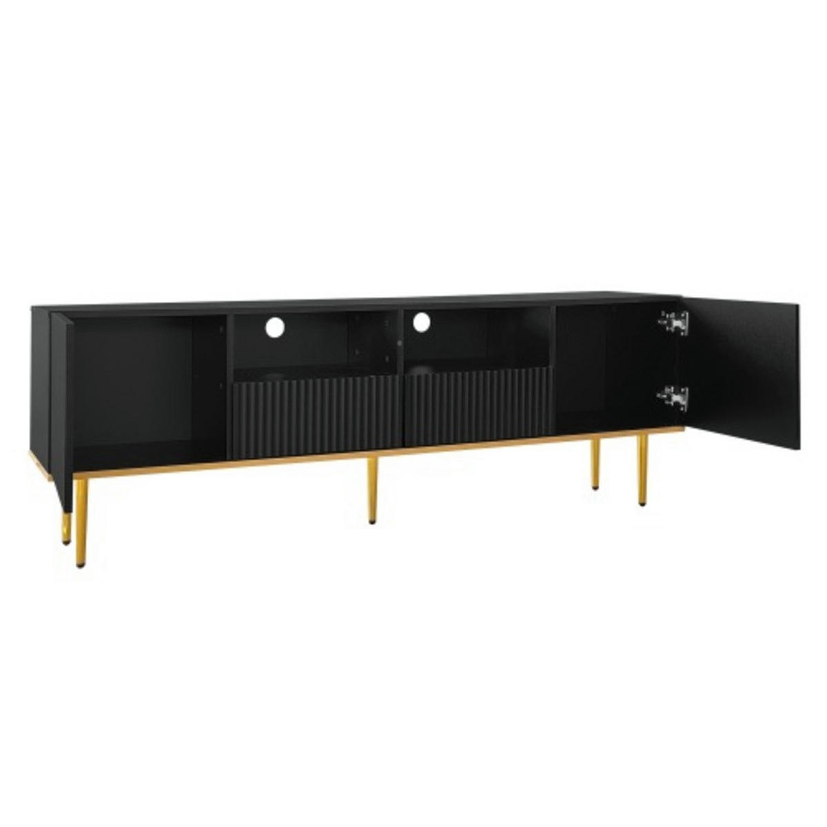 LOWBOARD Schwarz-gold aus Spanplatte mit streifendekorierten Push-Open Türen 165×36×55 cm - Schwarz, Holzwerkstoff (165/55/36cm) - Luhomfu