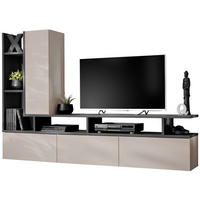 WOHNWAND Graphit Eiche, Kaschmir 210 cm hängend, Schrankwand mit Push-to-Open - Kaschmir/Grau, Holzwerkstoff (210/140/35cm) - Inn.Furn