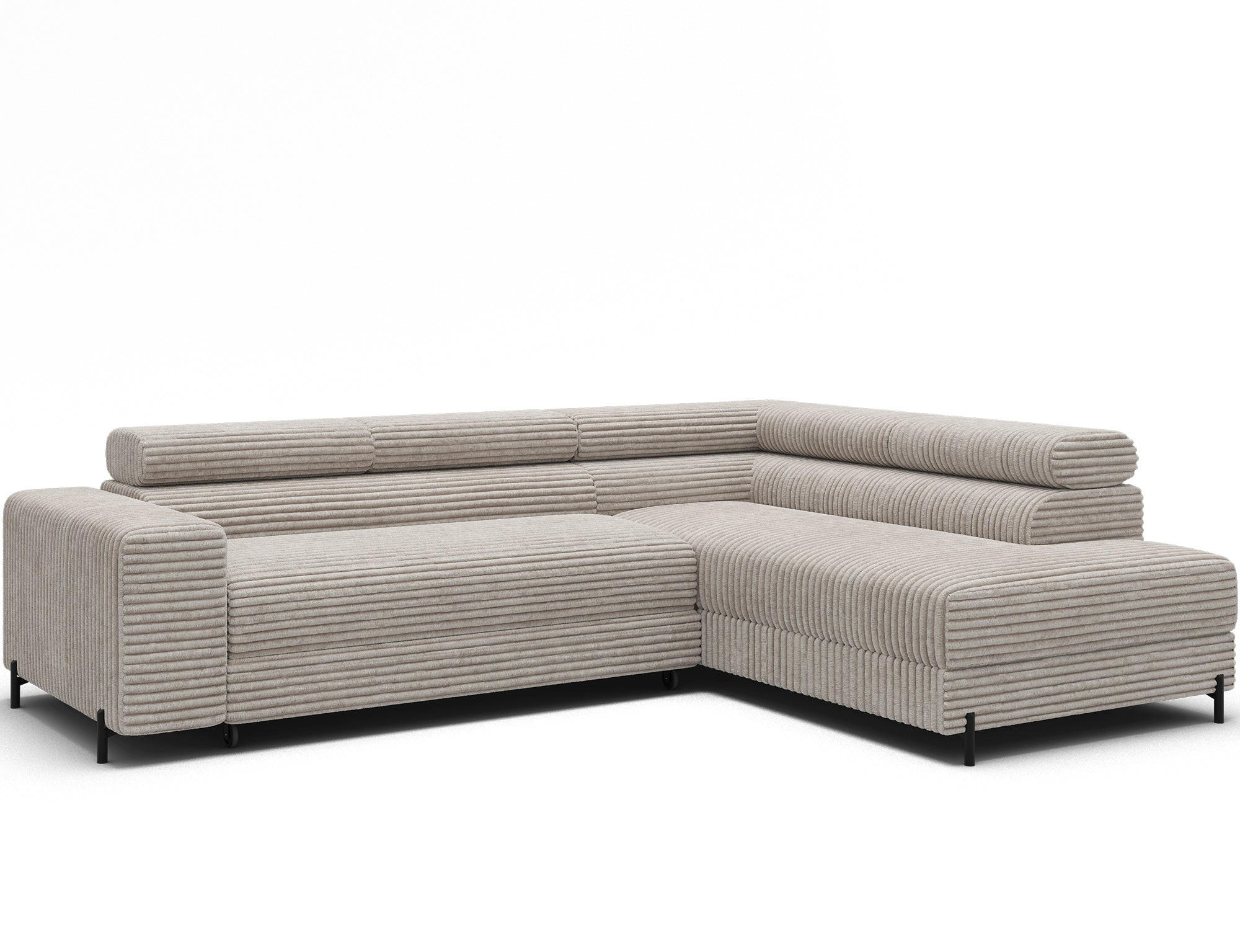 ECKSOFA COLESIO L-Form, Schlaffunktion, Bettkasten, verstellbare Kopfstützen, Wellenfederung, Metallfüße, breiter Cordstoff - Schwarz/Weiß, Kunststoff/Metall (204/269cm) - Wohnideebilder
