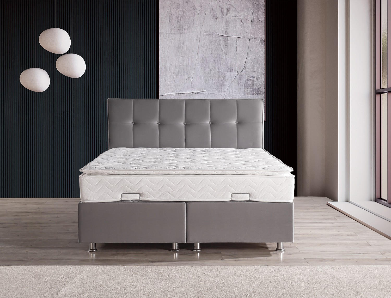 POLSTERBETT-SET LARA 90x200 Grau - Bett inkl. Matratze - Grau, Metall (90/200cm) - Villa Möbel