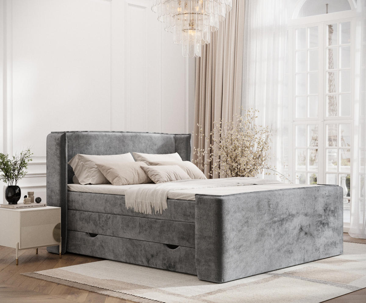 BOXSPRINGBETT Freeland Grau 160/200 cm mit Matratze und Topper - Schwarz/Grau, Holz/Holzwerkstoff (160/200cm) - Maison de Reve