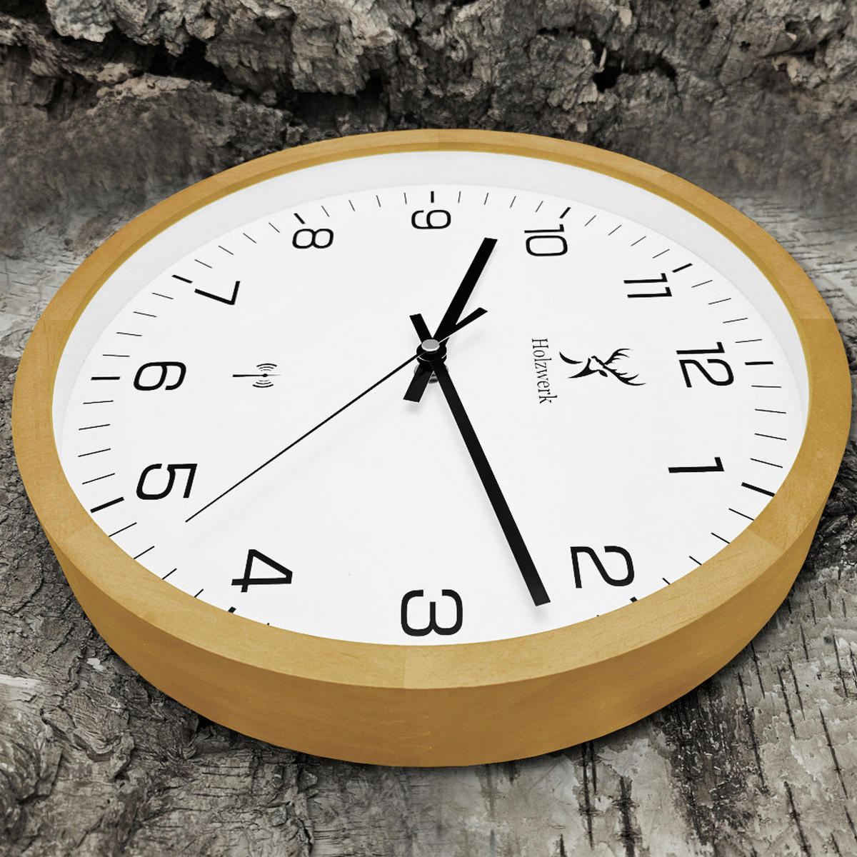 WANDUHR Holz Designer ARNSBURG (FUNK) Loft Wand Uhr, beige, weiß - Beige/Schwarz, Glas/Holz (30/30/4.2cm) - Holzwerk