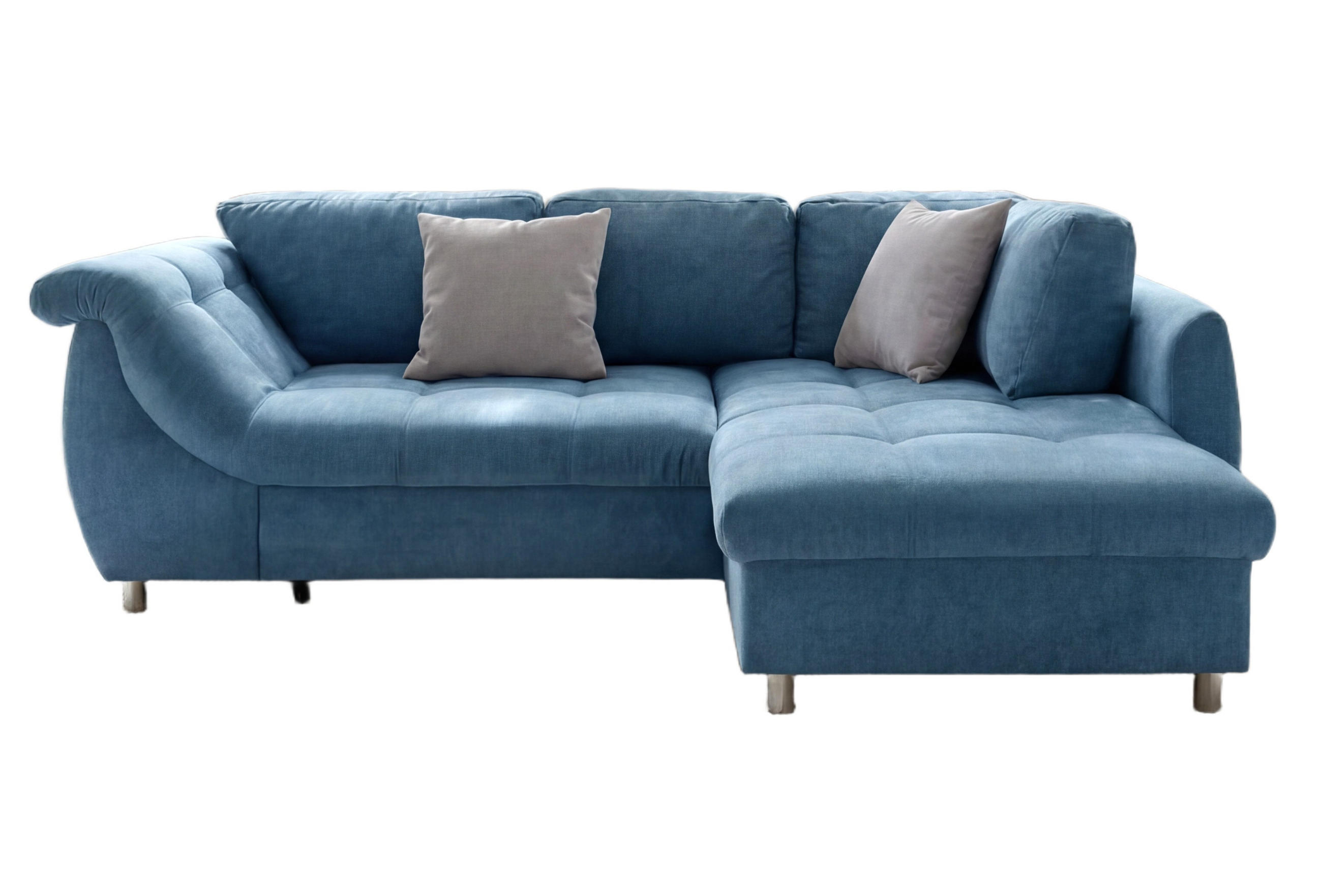 ECKSOFA mit Schlaffunktion, Bettkasten, Wellenunterfederung, Ottomane rechts B250/T190/H84 cm, Liegefl. 179x190 cm, Mikrofaser Blau / 17101 - Blau/Chromfarben, Textil/Metall (250/190cm) - luma-home
