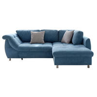 ECKSOFA mit Schlaffunktion, Wellenunterfederung, Ottomane rechts B250/T190/H84 cm, Liegefl. 179x190 cm, Mikrofaser Blau / 17107 - Blau/Chromfarben, Textil/Metall (250/190cm) - luma-home
