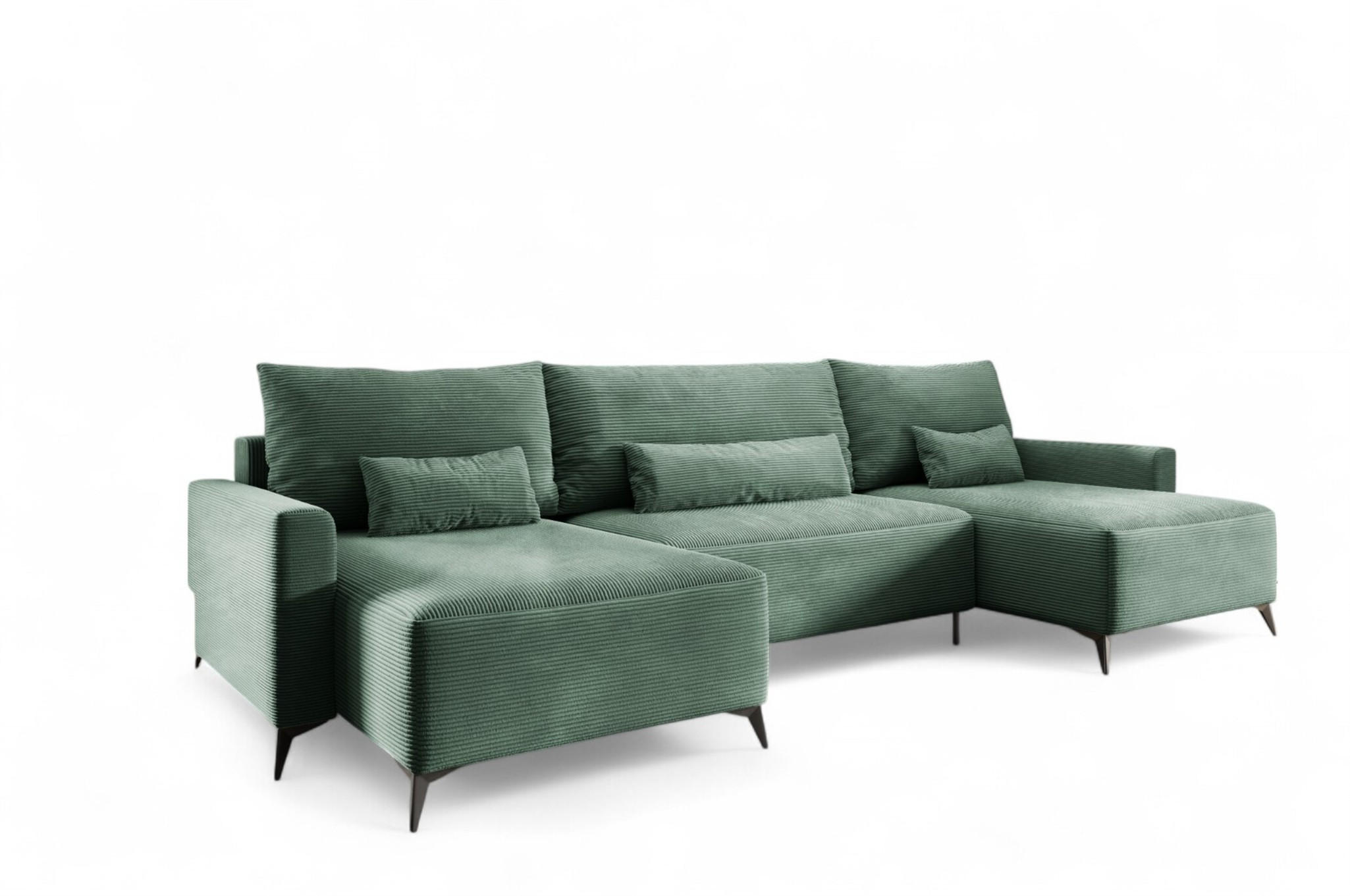 WOHNLANDSCHAFT Silves - Grün, Holzwerkstoff/Textil (382/81/148cm) - Fun Möbel