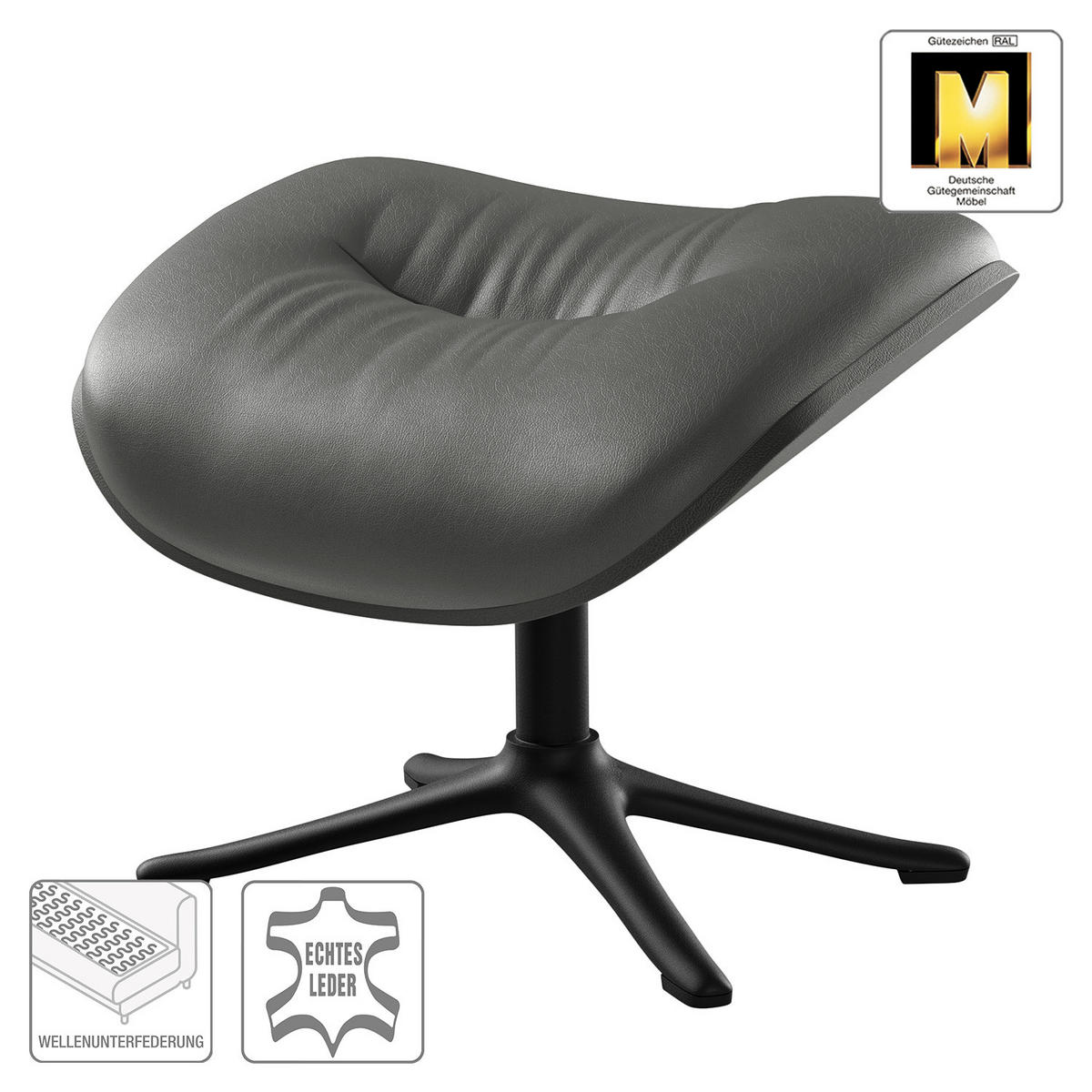 POLSTERHOCKER - Schwarz/Grau, Leder/Metall (44/39/42cm) - home24