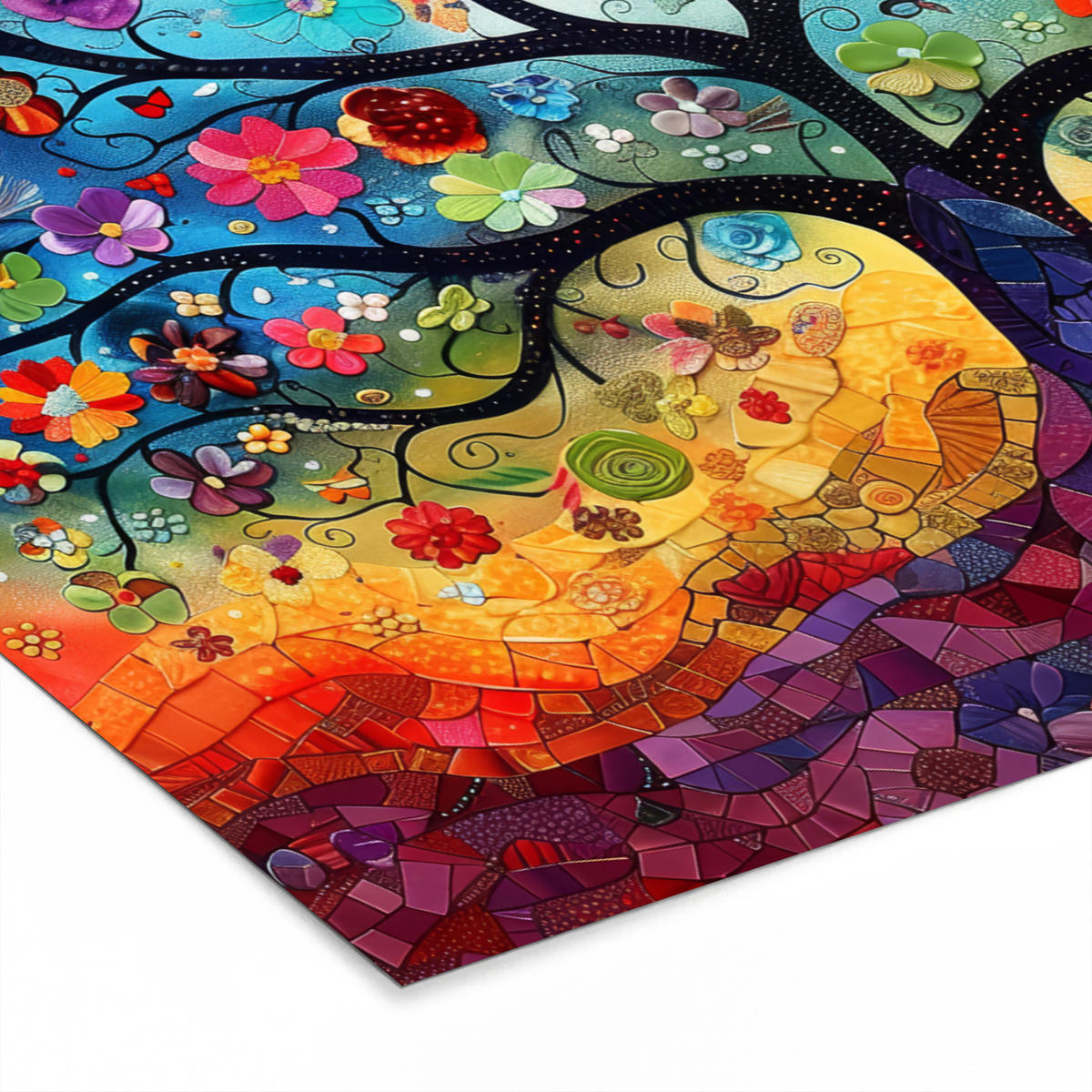 ZARÁMOVANÝ PLAGÁT Umenie - Strom života - Kvety - Hippie 60x40 cm - tmavomodrá, papier (60/40cm) - MuchoWow