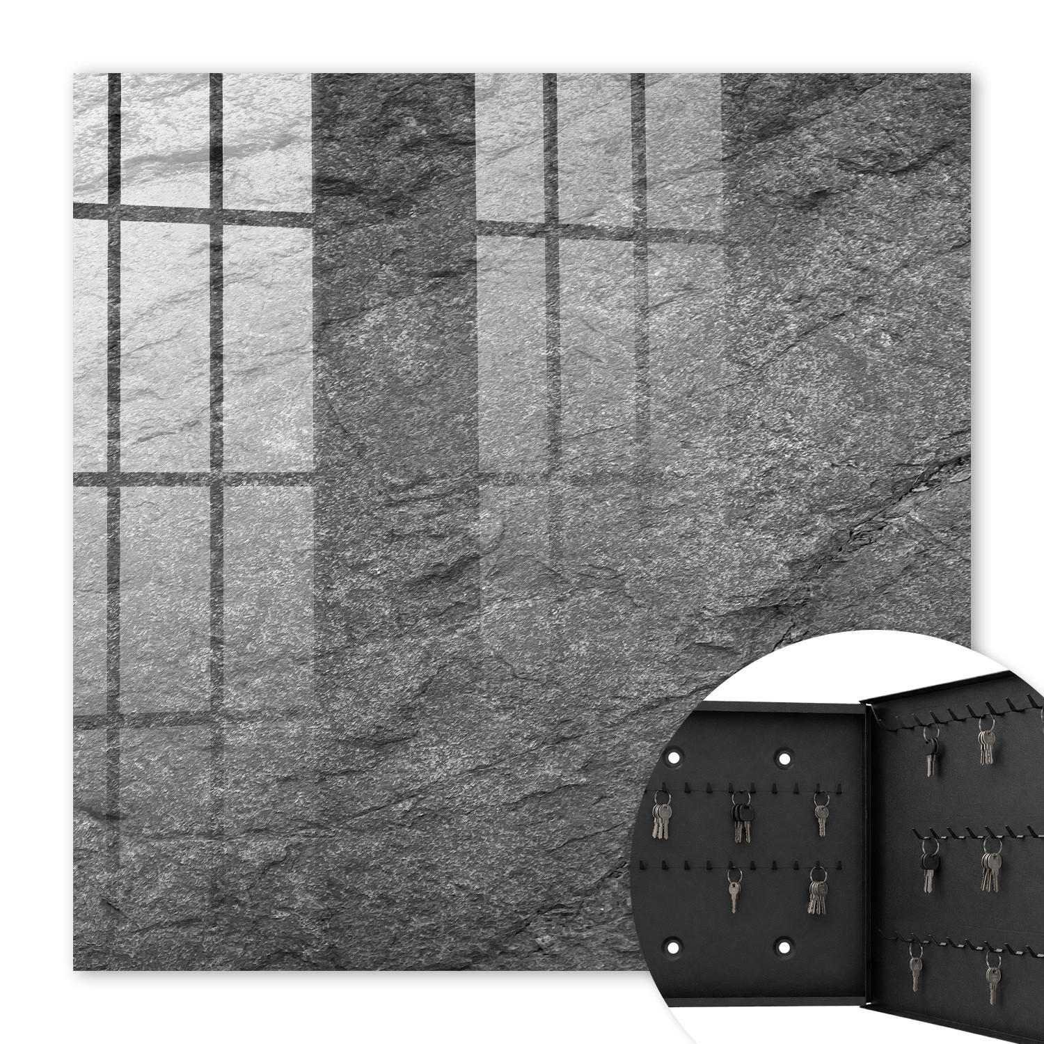 SCHLÜSSELBOX Schwarz 30x30 cm- Türöffnung nach rechts - Grauer Stein - Grau, Metall (30/30/5cm) - TULUP
