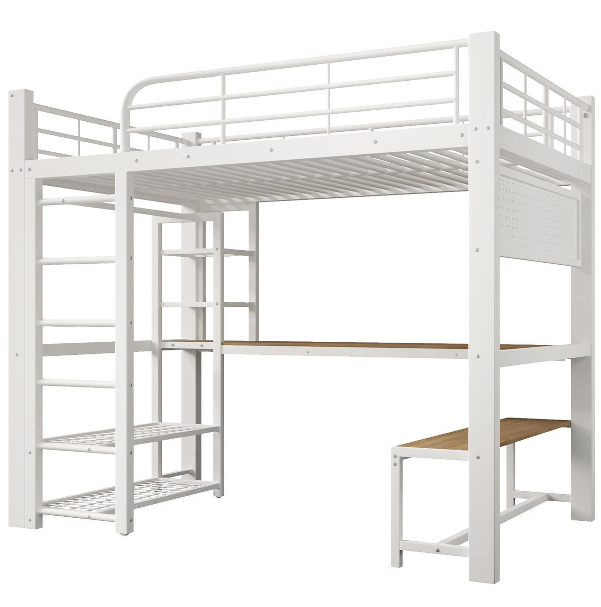 HOCHBETT 140x200 cm in Weiß mit Schreibtisch, Stauraum und LED-Beleuchtung - Weiß, Metall (140/200cm) - IVMEU