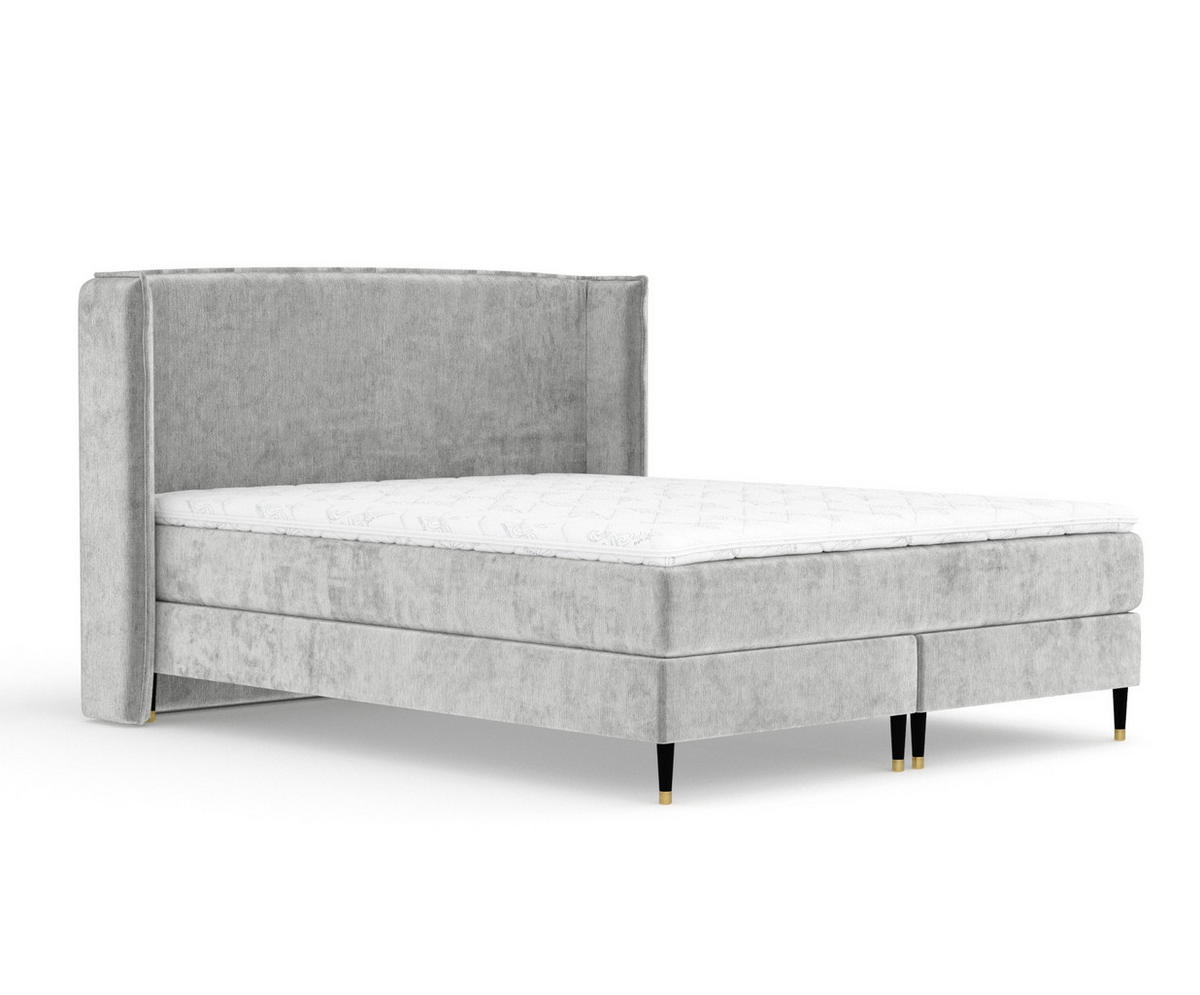 KONTINENTALBETT Ardis Hellgrau 140/200 cm mit Matratze und Topper - Hellgrau/Schwarz, Holz/Holzwerkstoff (140/200cm) - Maison de Reve